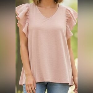 Love Riche Soft Peach Ruffle Sleeve Top
